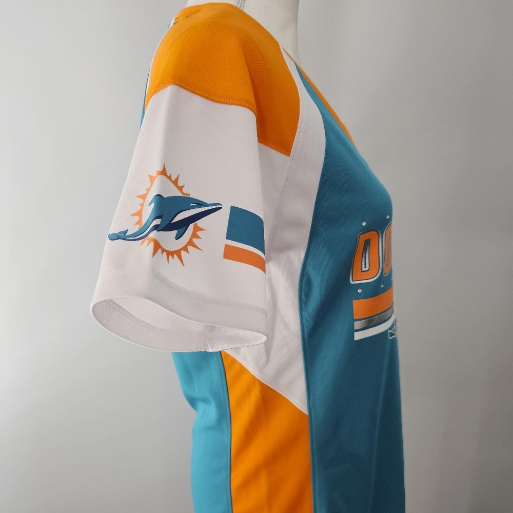 women's MAJESTIC fan fashion MIAMI DOLPHINS gameday SHIRT polyester RHINESTONES - Picture 3 of 8